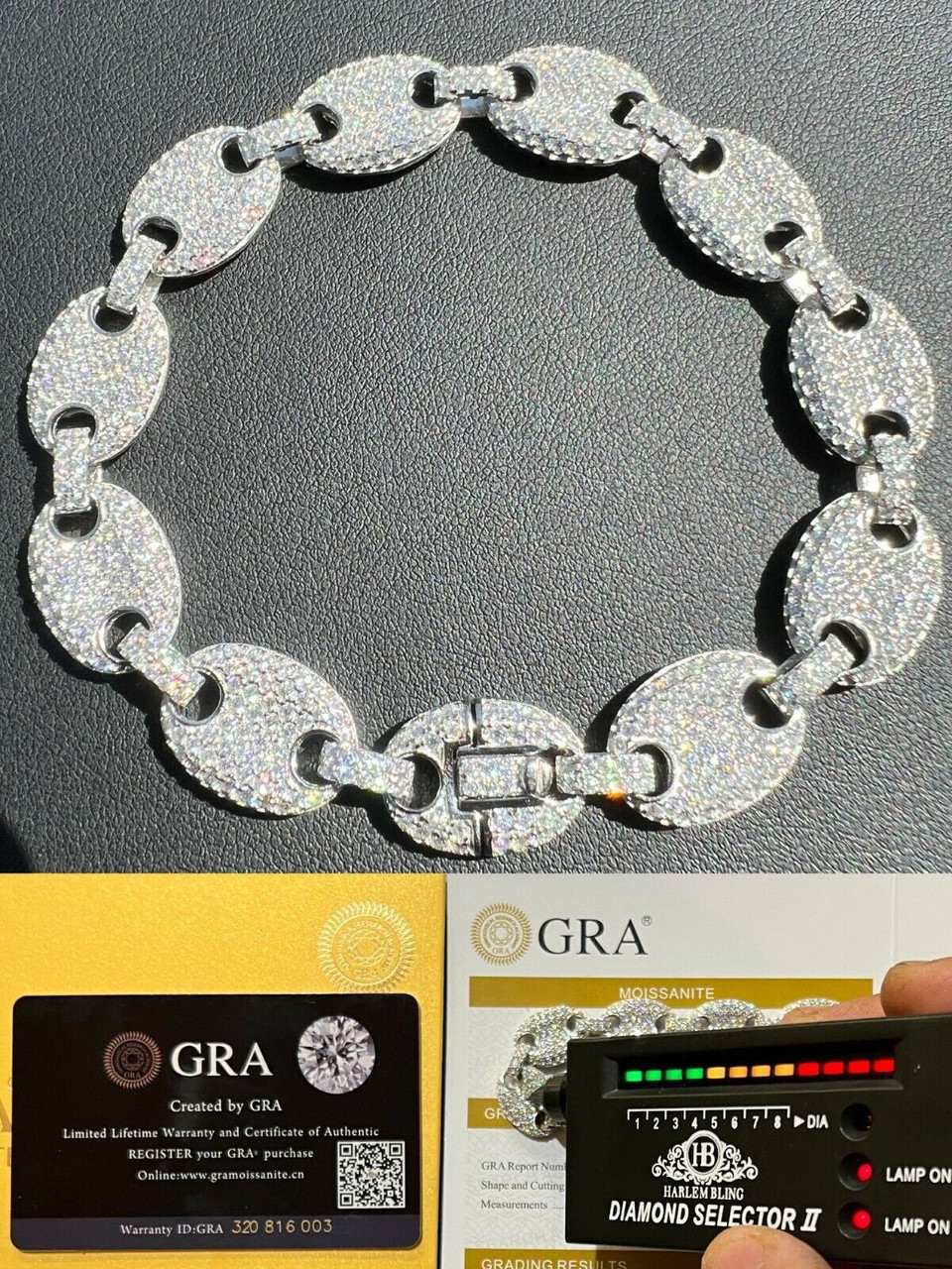 ICED Moissanite Gucci Link Bracelet 12mm Hip Hop 925 Silver Pass