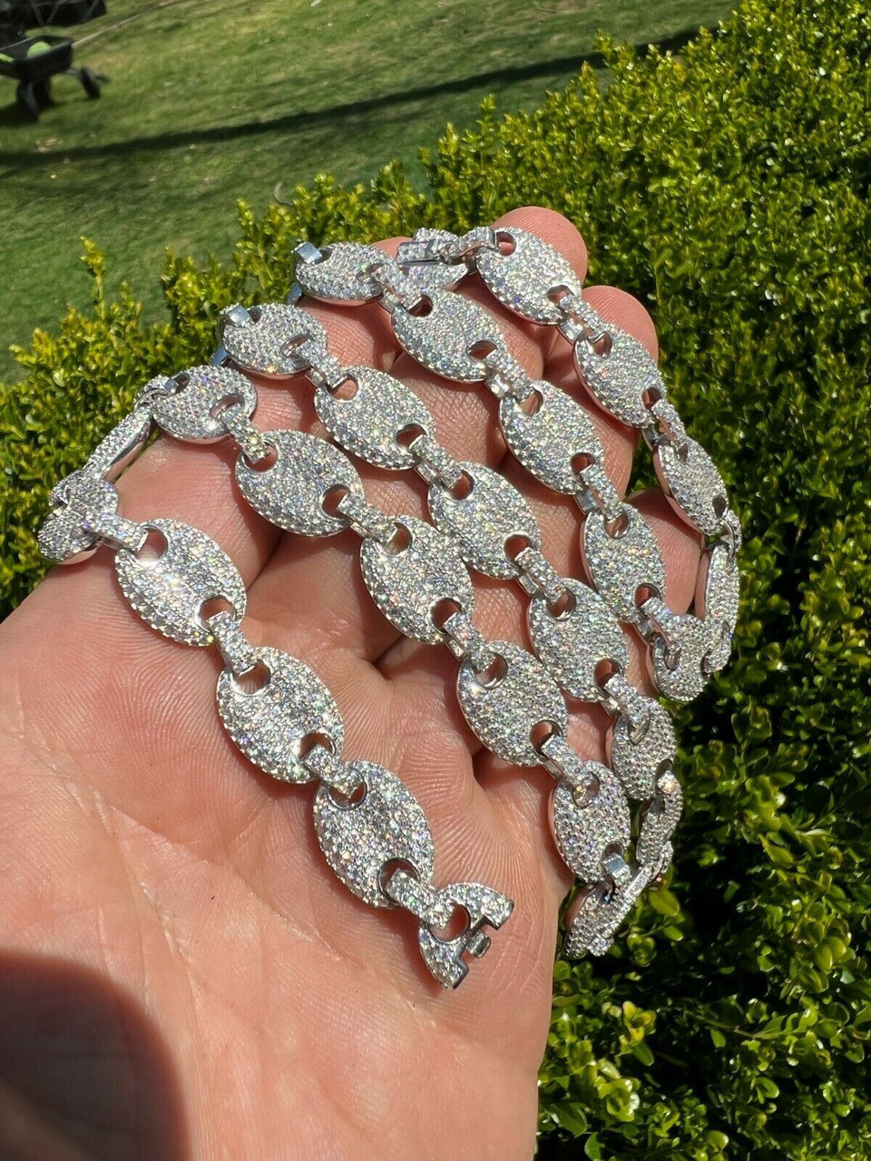 ICED Moissanite Puff Gucci Link Chain 12mm Hip Hop 925 Silver Pass