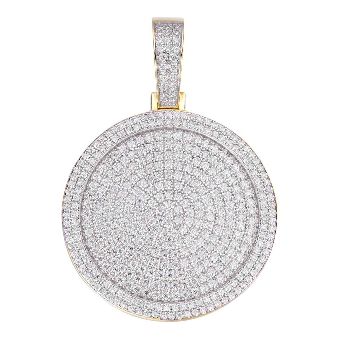 Round Rapper Medallion Iced Out Pendant 14k Gold Vermeil 925 Silver CZ Stones Sizes