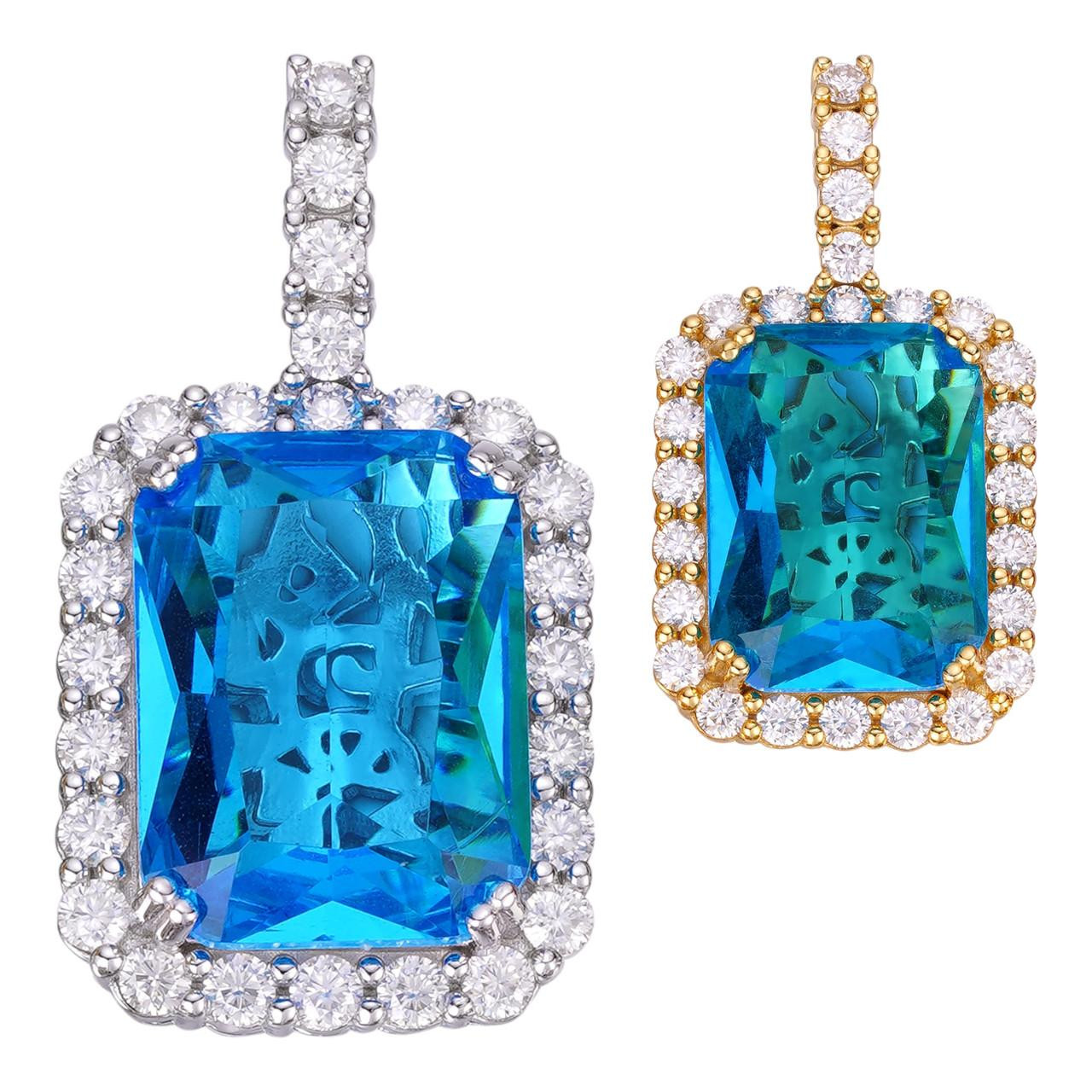 Hip Hop Iced Moissanite & Blue Stone Bling Pendant Necklace