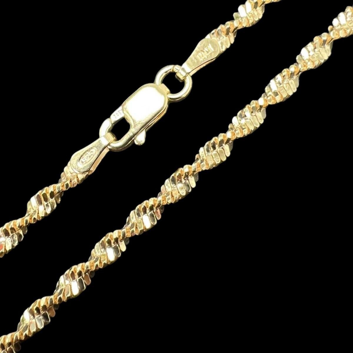 925 Sterling Silver Real 14k Gold Plated Singapore Rope