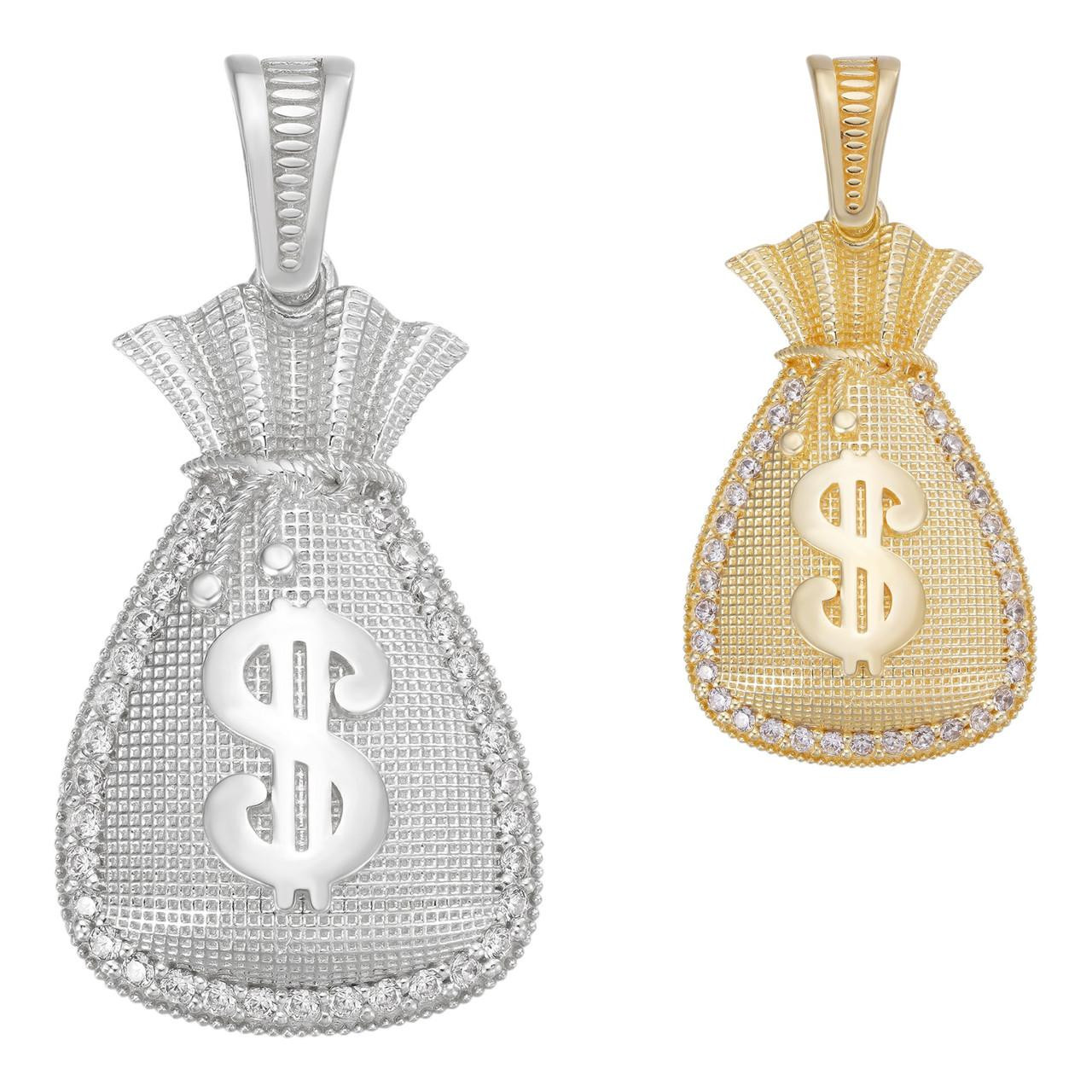 アクセサリー 14k YG Money Bag Pendant Real 925 Silver / 14k Gold Plated Money Bag Dollar Sign