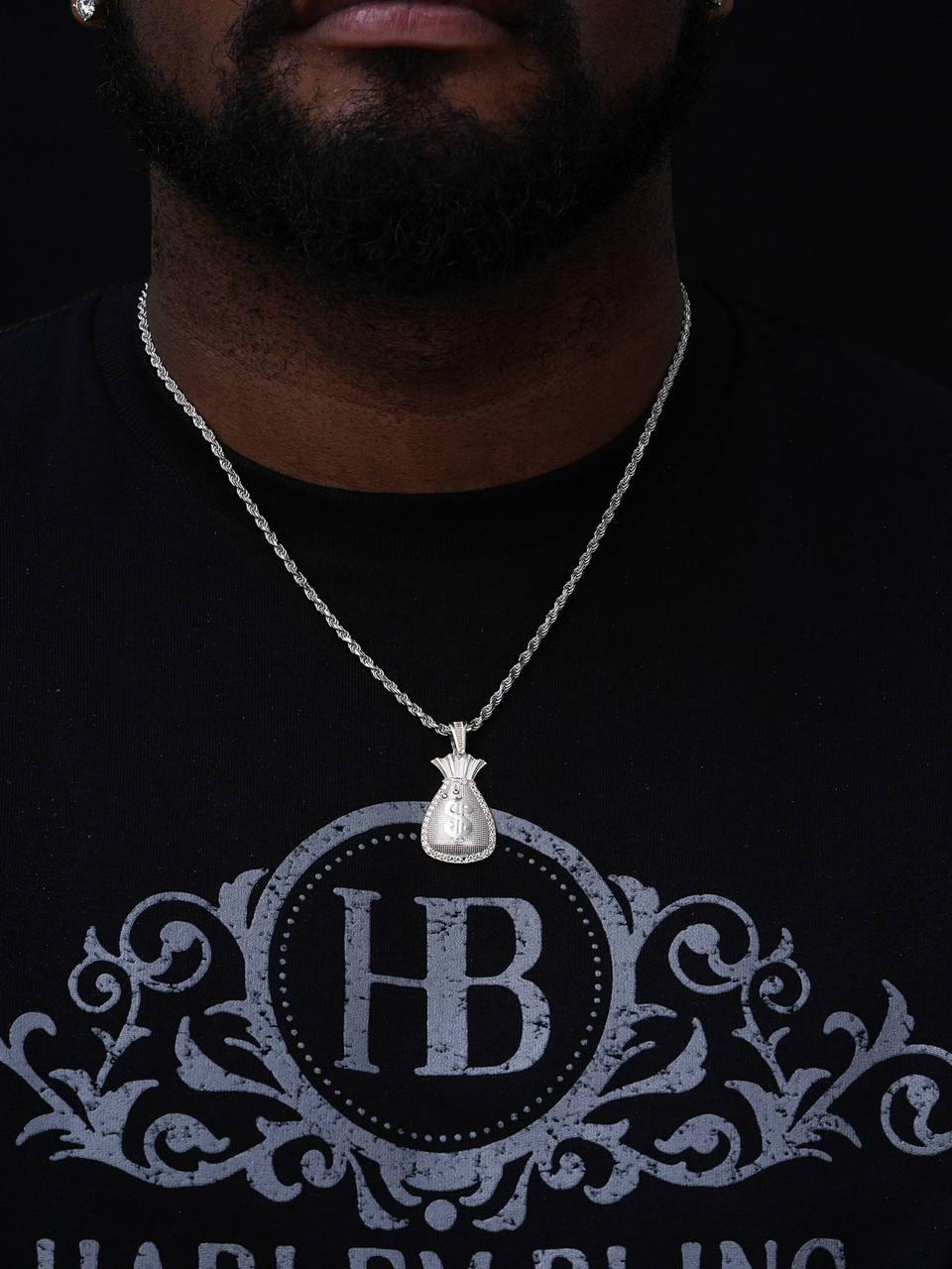 Real 925 Silver / 14k Gold Plated Money Bag Dollar Sign Pendant