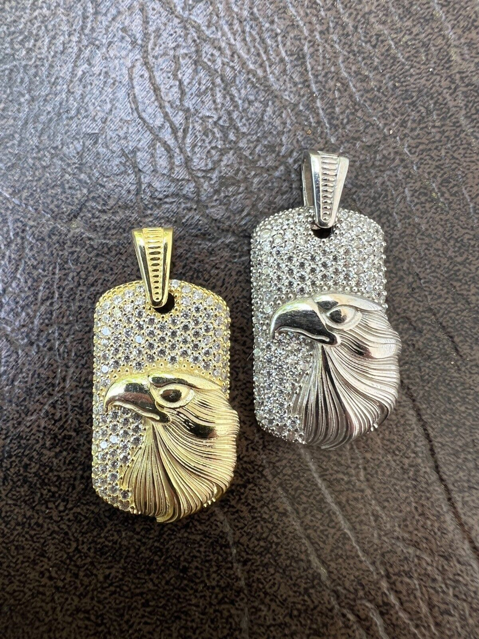 Real 925 Silver 14k Gold Plated American Bald Eagle Bird Pendant