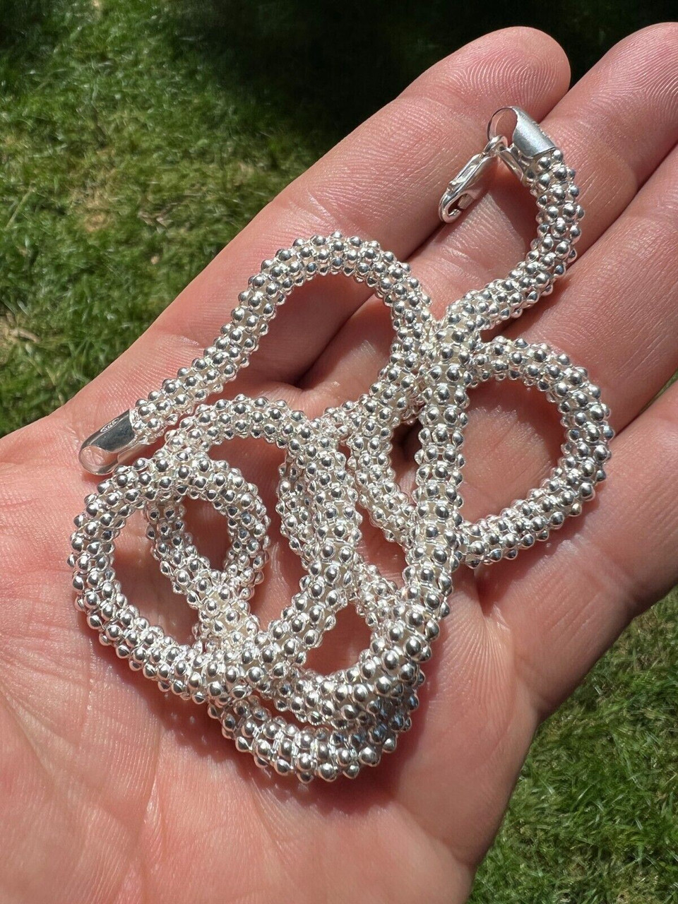 [commeD723] 韓国☆925Silver☆The Pieces of Warmth02 Necklace Real Solid 925 Sterling Silver Diamond Cut Popcorn Mesh