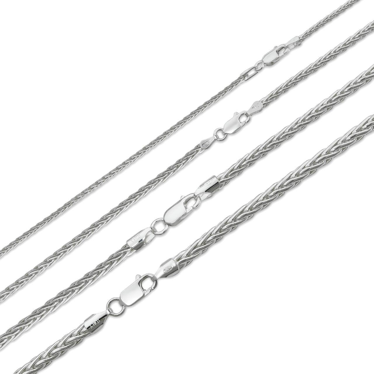 Real Solid 925 Sterling Silver Spiga Rope Wheat Chain Necklace