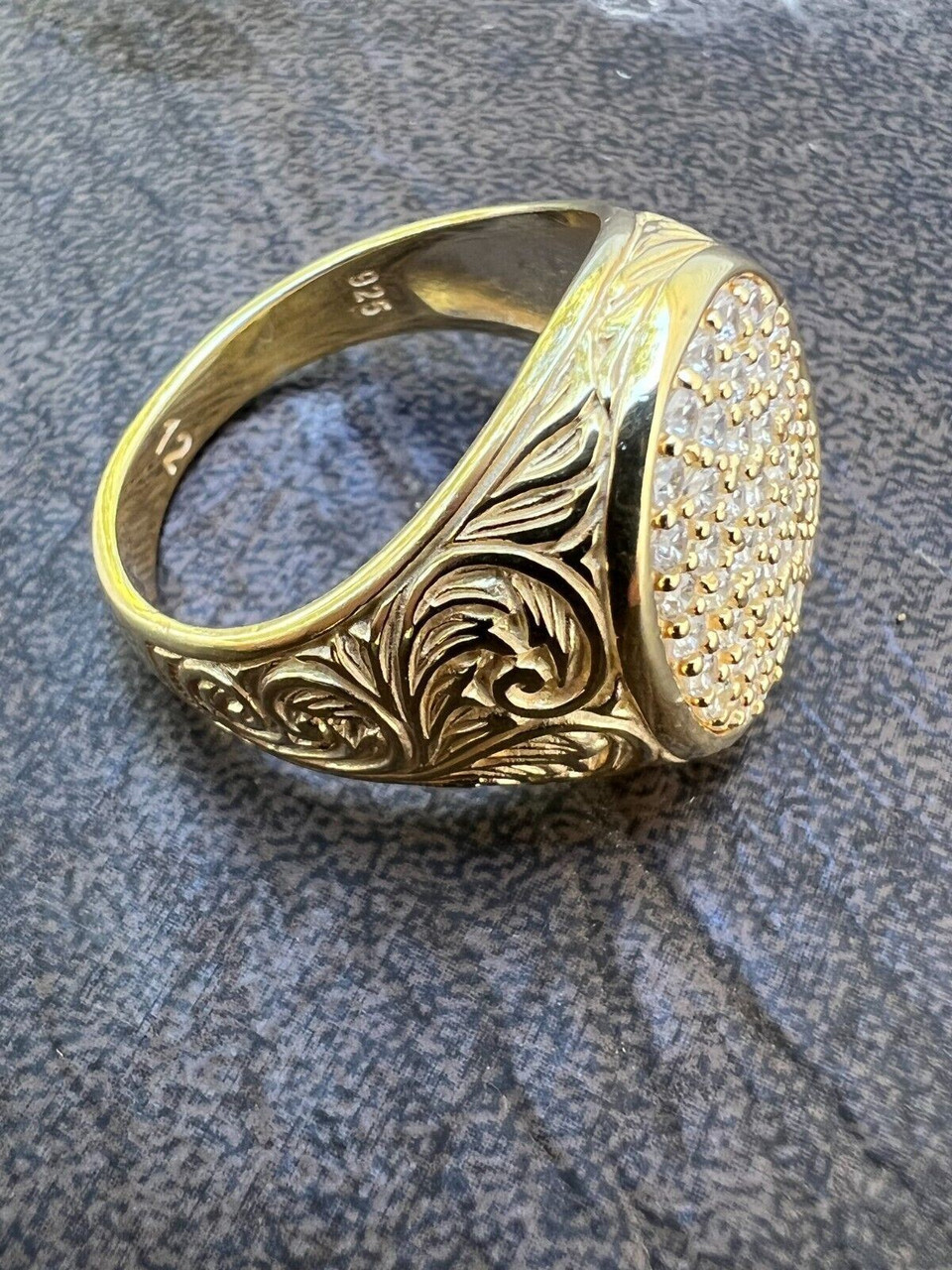 Mens Real 14K Gold Plated 925 Silver Iced CZ Pinky Ring Hip