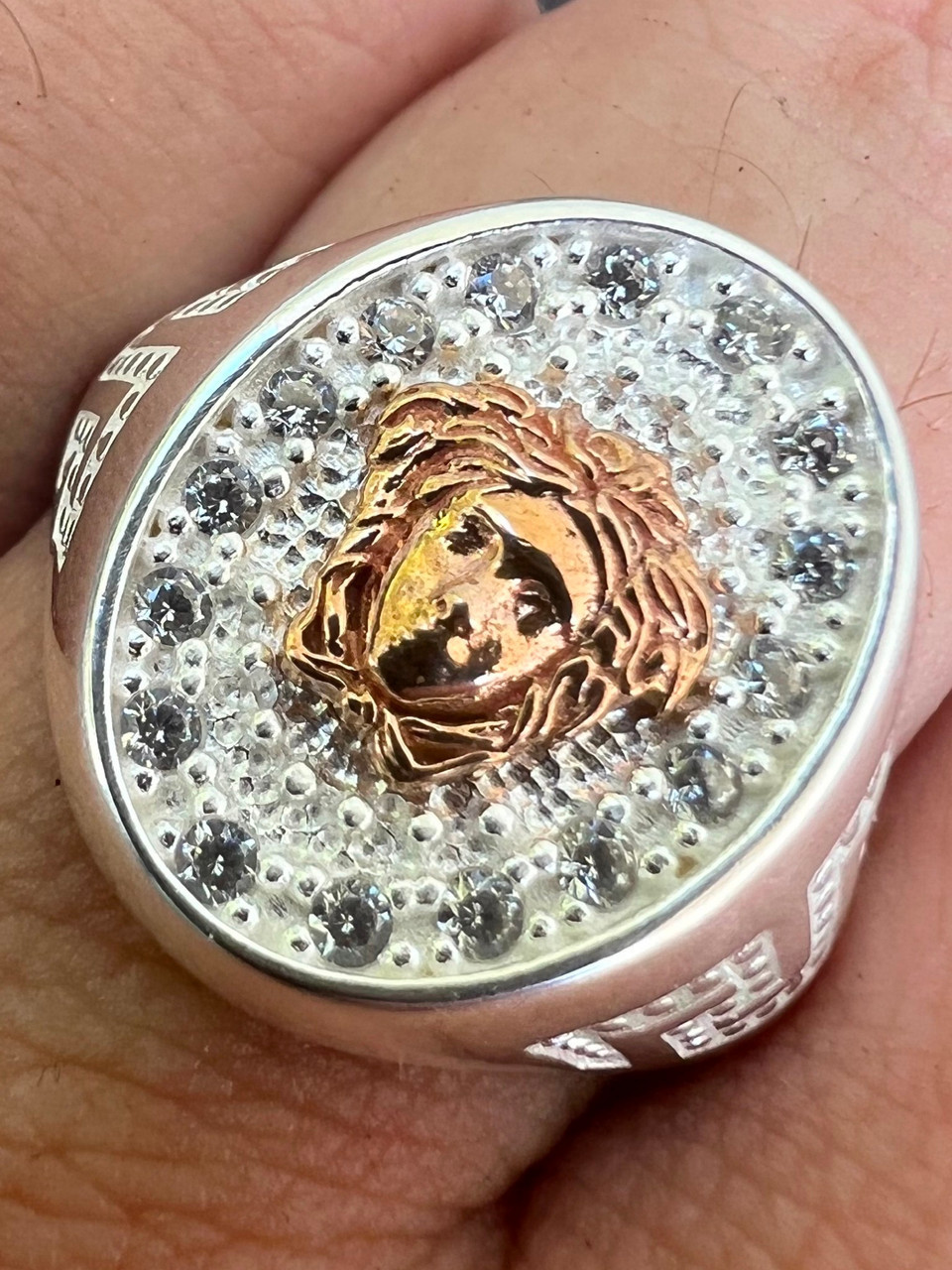 Mens Real Solid 925 Sterling Silver Medusa Hip Hop Iced Out
