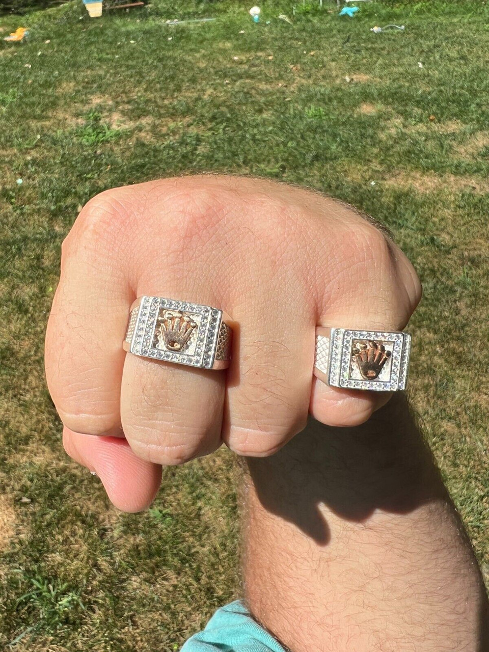 Real Solid 925 Sterling Silver 14k Rose Gold Iced Out Crown