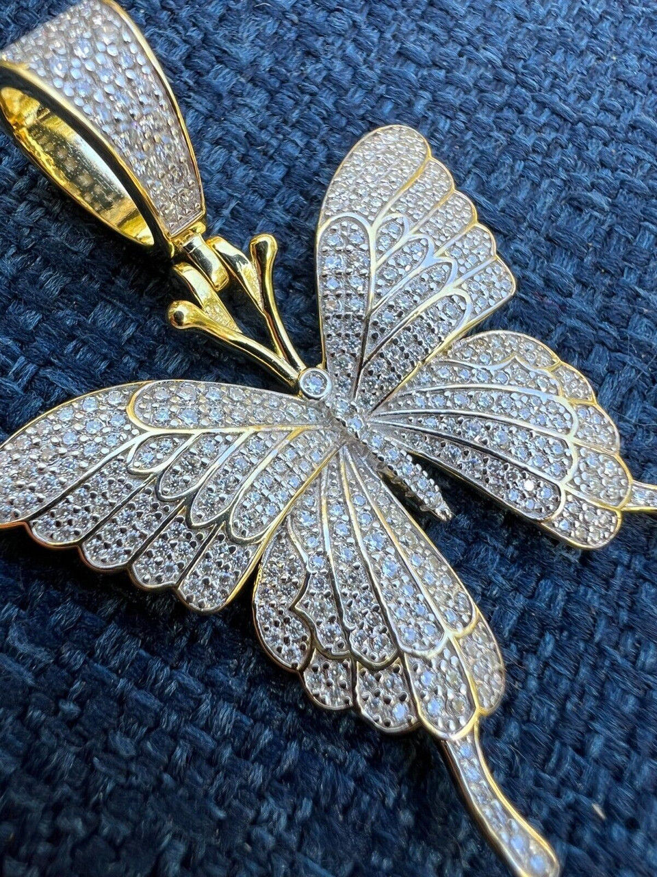 MOISSANITE Large Hip Hop Butterfly Iced Real 925 Silver