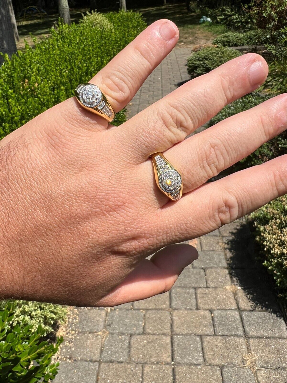 Mens Small Pinky Ring MOISSANITE Mens 14k Gold Plated Real 925