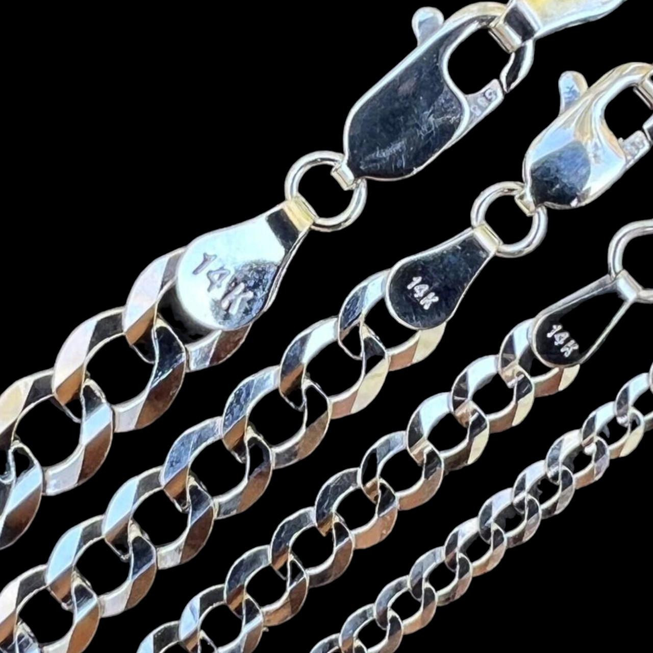 Real Solid 14k White Gold Curb Miami Cuban Link Chain 16-30