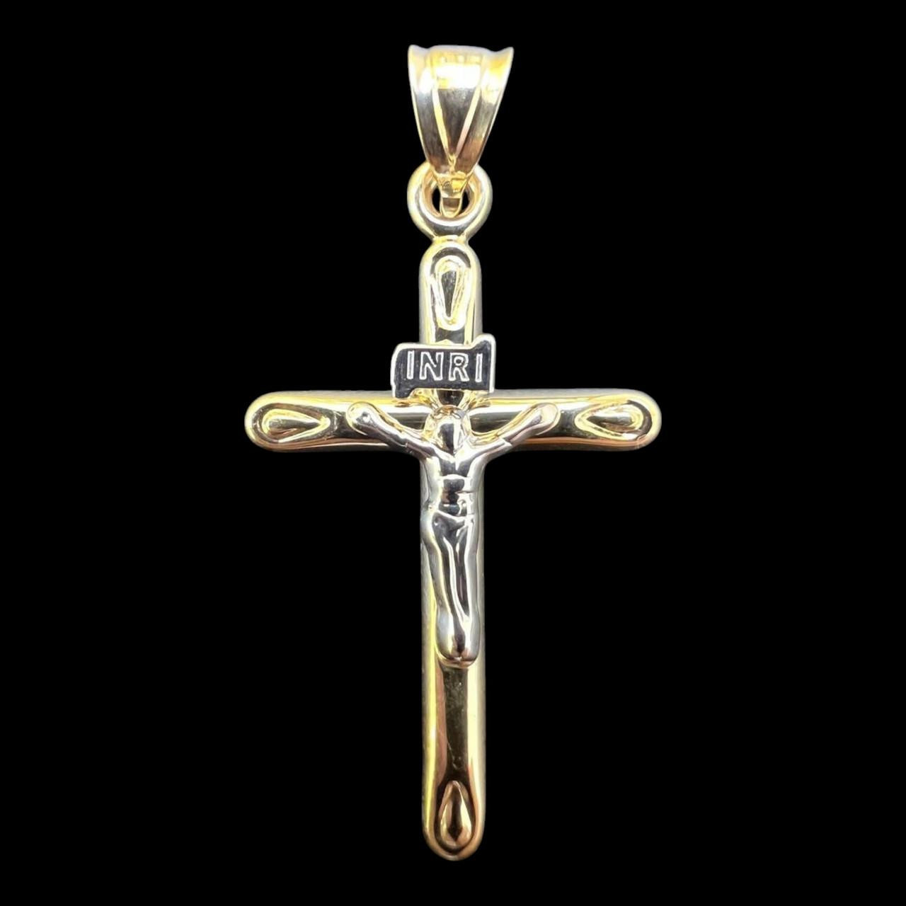 Real 14k Yellow White Gold Cross Jesus Crucifix Pendant Necklace