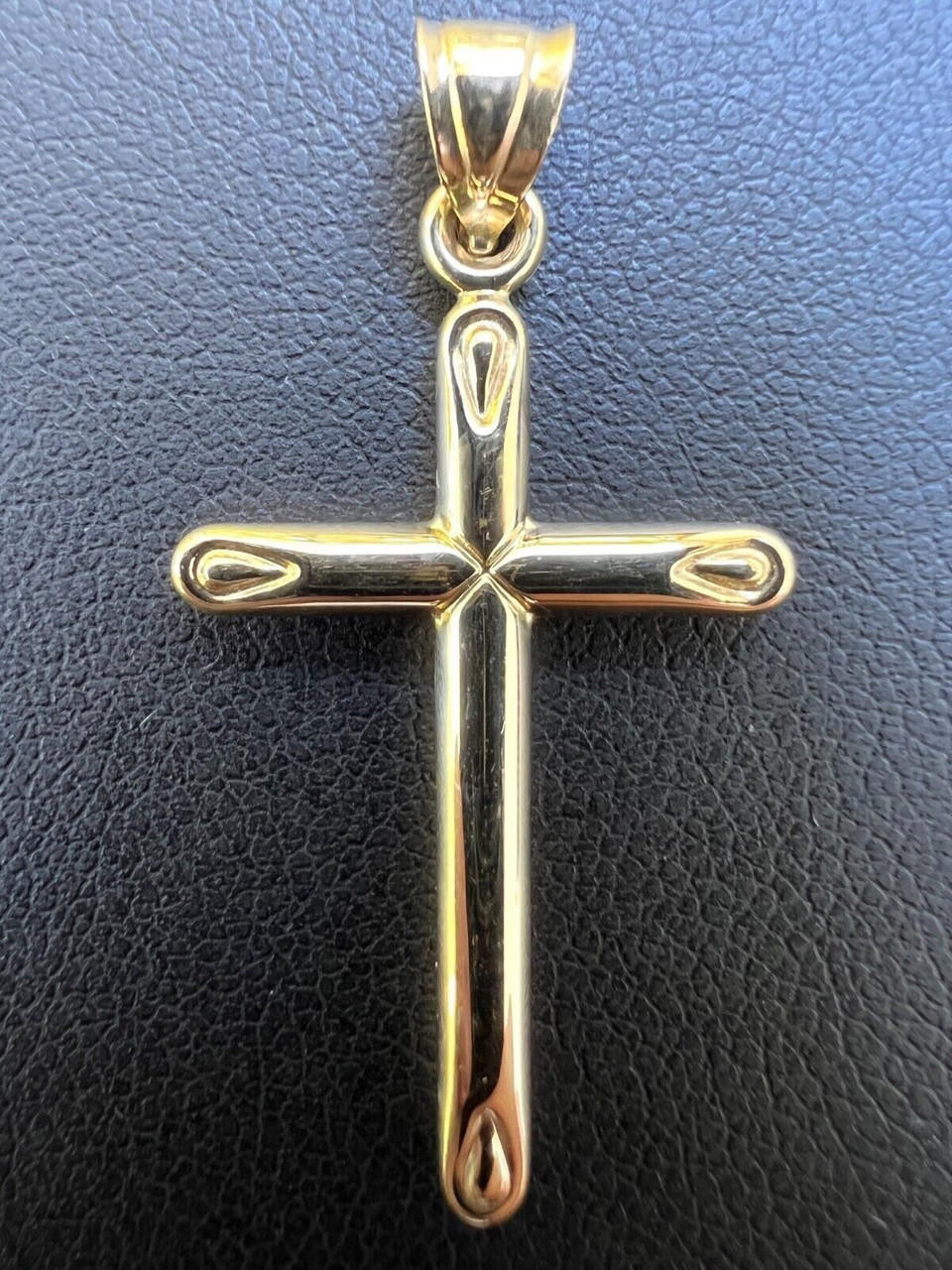 Real 14k Yellow Gold Plain Cross Crucifix Pendant Necklace Mens
