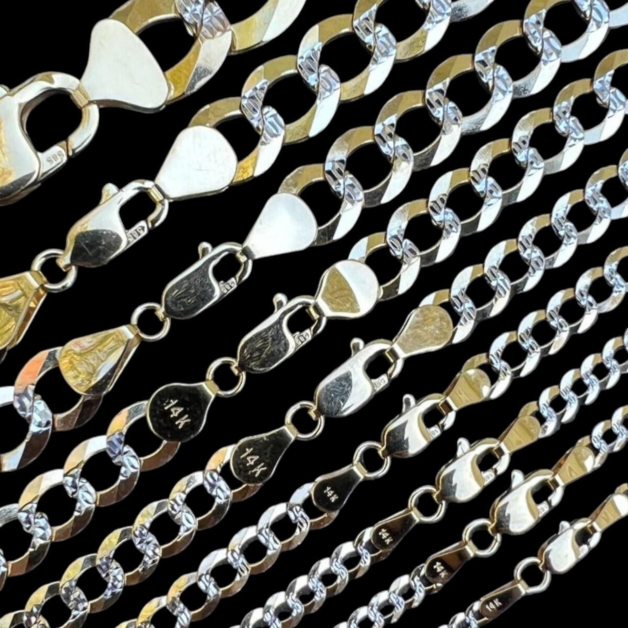 14k Real Gold Two Tone Diamond Cut Curb Miami Cuban Link Chain