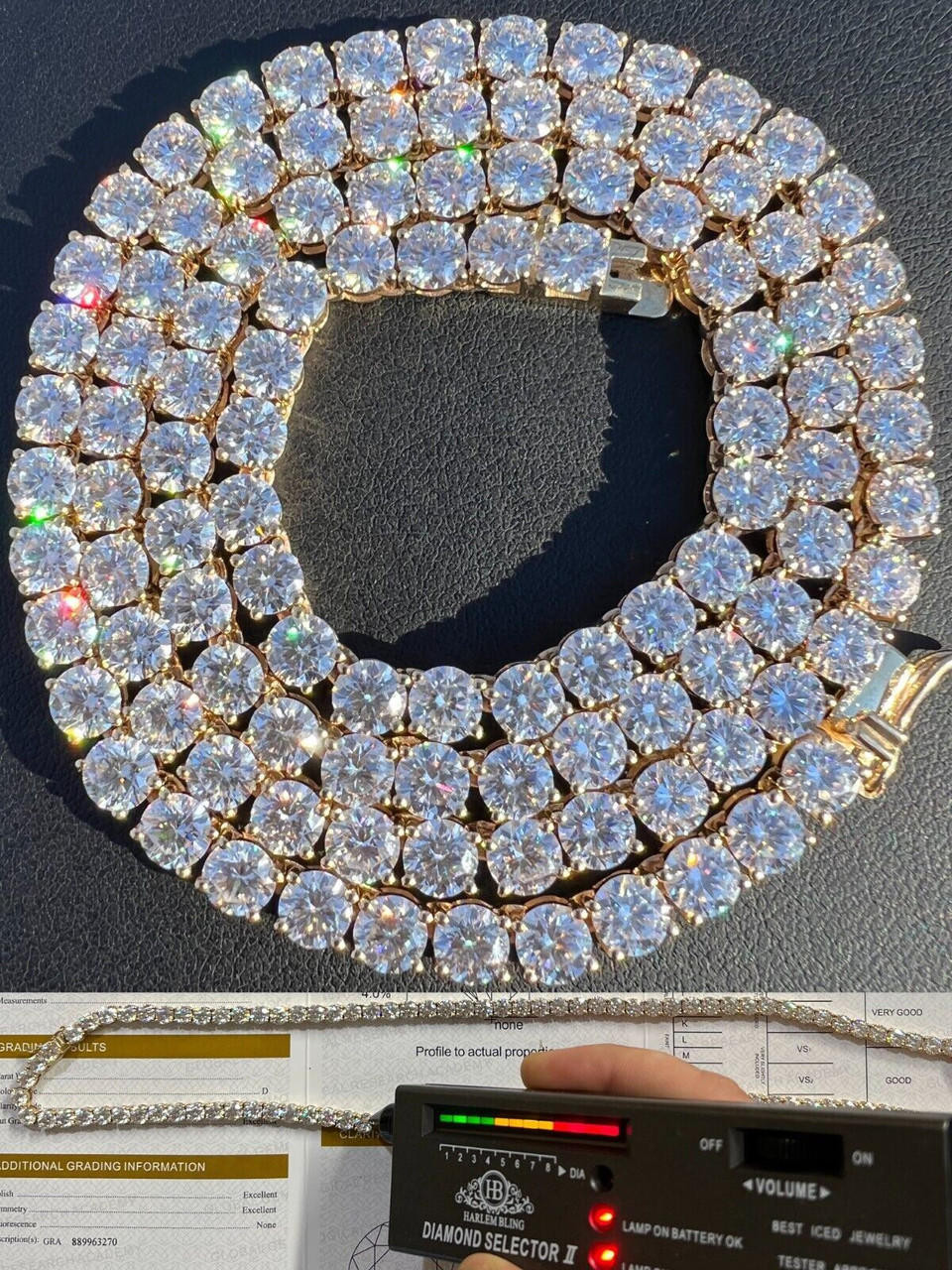 Real Solid 10k Yellow Gold 5mm Large Iced Moissanite Tennis Chain