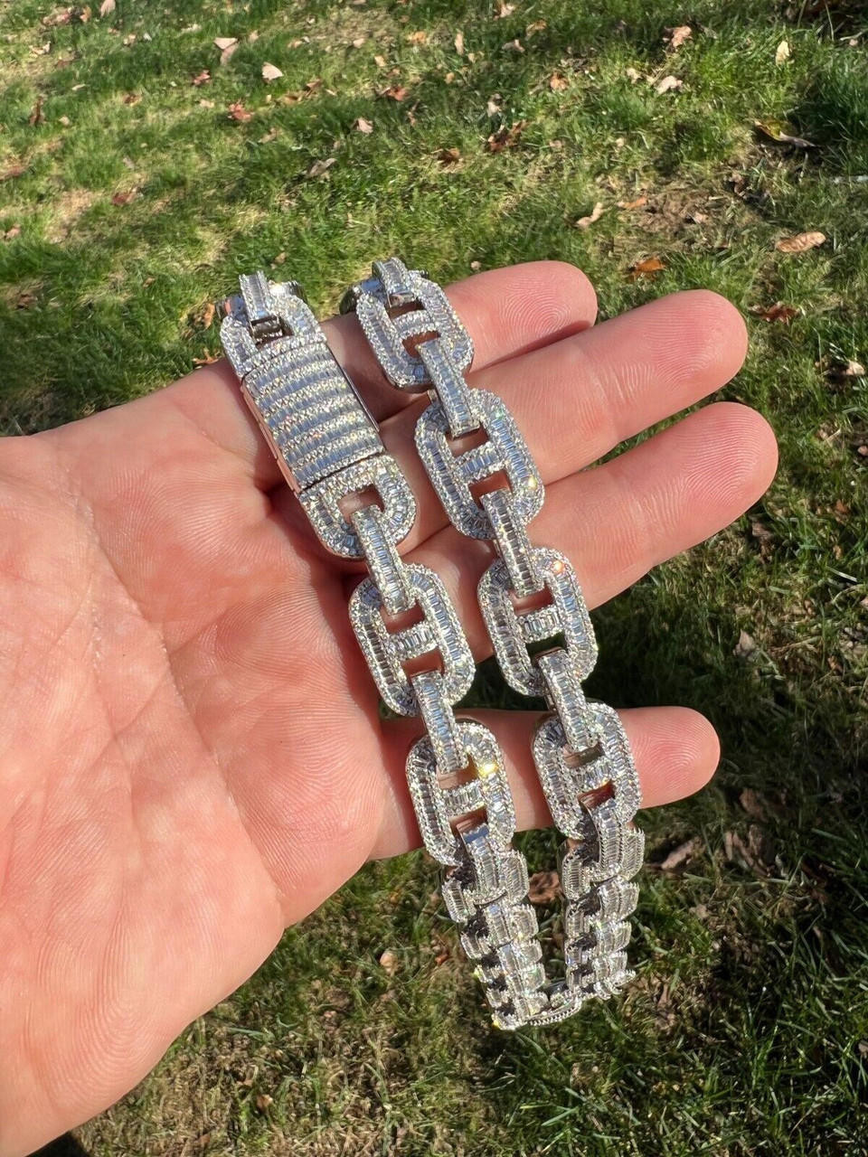 Baguette MOISSANITE Solid 925 Silver Gucci Link Chain Necklace