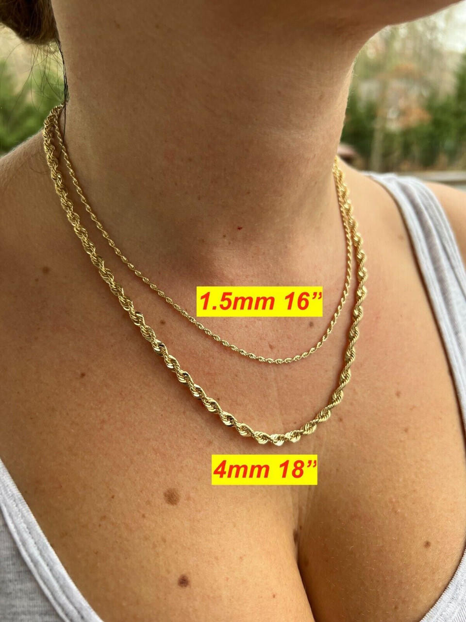 Men's Women's Real 14k Yellow Gold Hollow Rope Chain Necklace