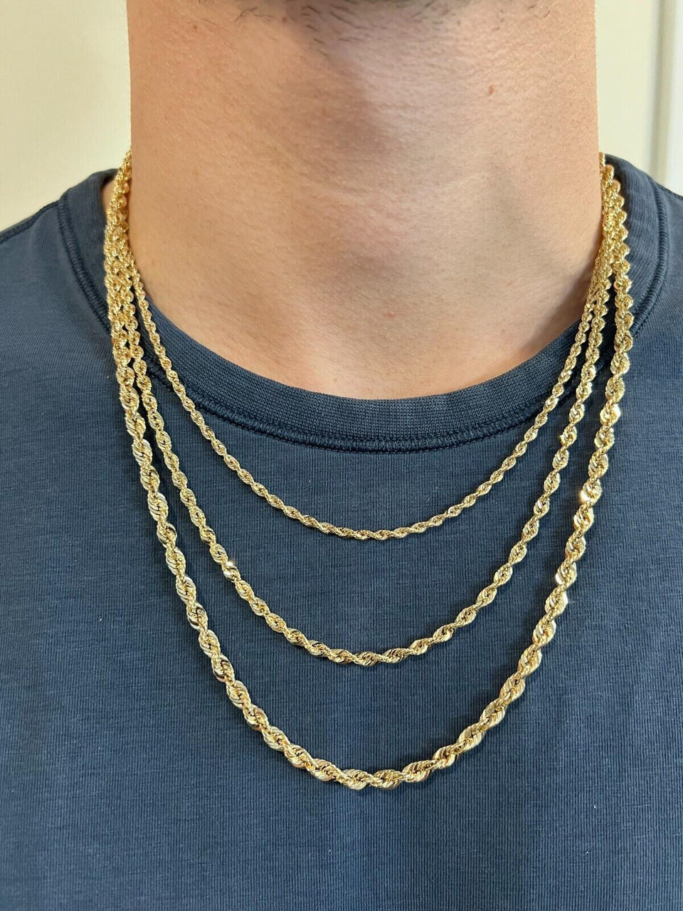Men's Women's Real 14k Yellow Gold Hollow Rope Chain Necklace