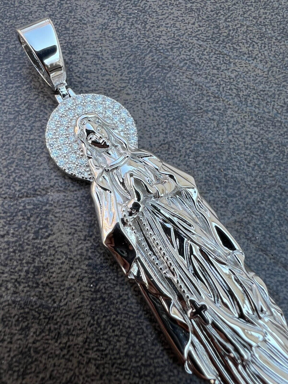 Real MOISSANITE 925 Silver Virgin Mary Guadalupe Pendant
