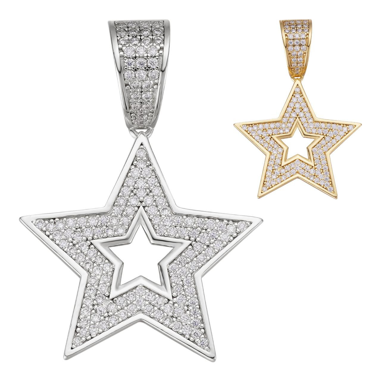 ミュージシャン Star Necklace Gold BLINGFACTORY Hip Hop Icy Gold PT Large STAR Pendant & 7mm 30