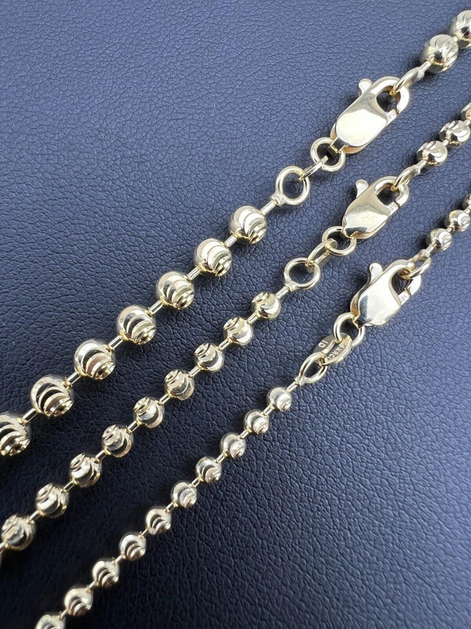 14K Yellow Gold Over Sterling Silver 3MM Moon Cut Bead Chain Necklaces Size - 18 Inches - 1C73HB