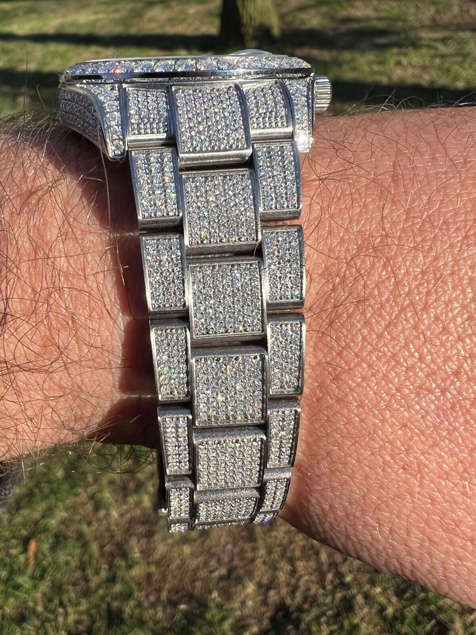 16ct Moissanite Watch Presidential Honeycomb Set Iced Arabic Dial