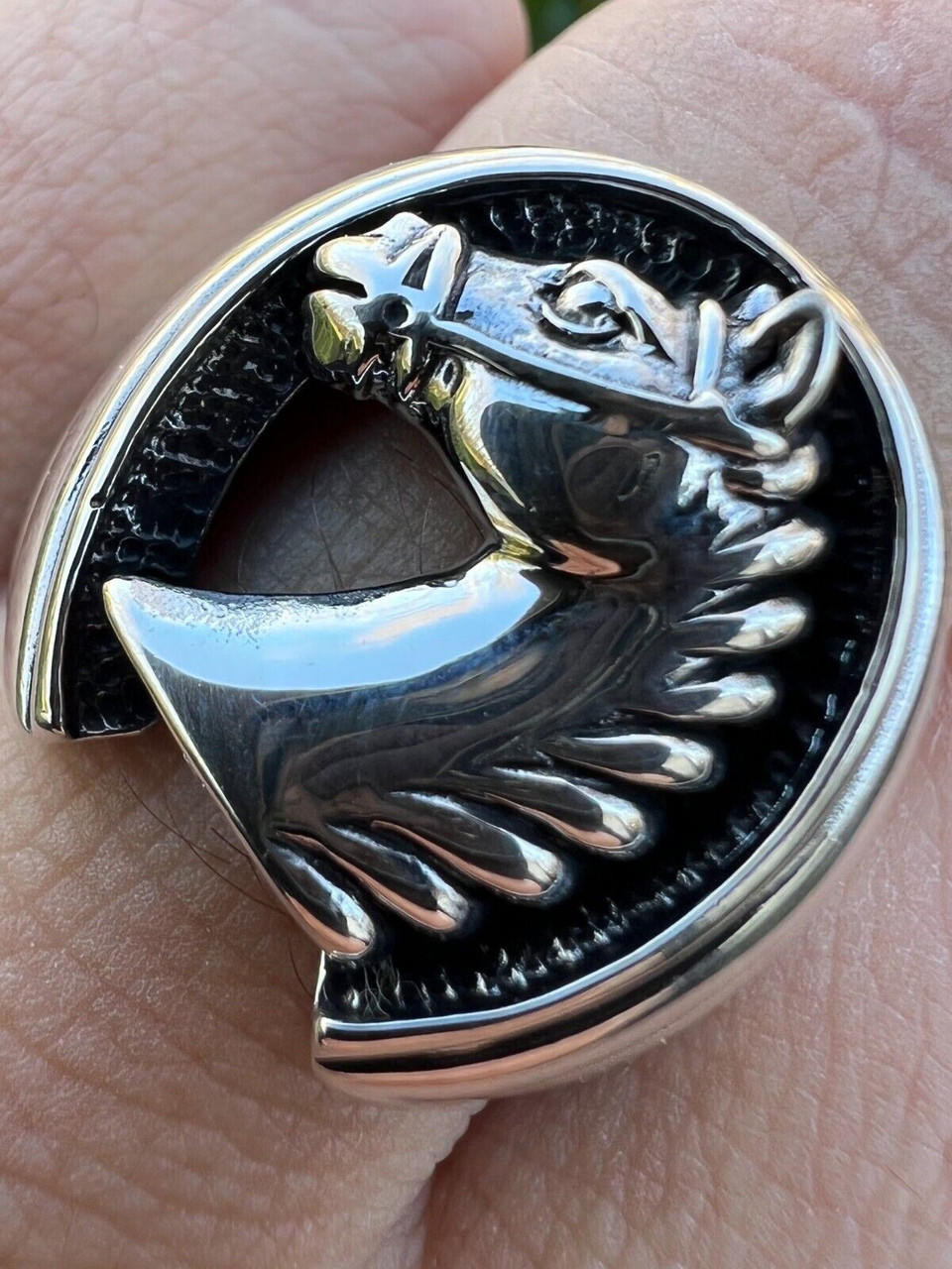 Mens Real Plain Solid 925 Sterling Silver Horse & Lucky Horseshoe