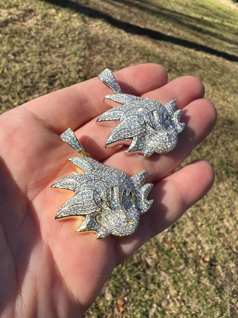 MOISSANITE Real Silver Gold Iced Goku Saiyan Dragon Ball Z