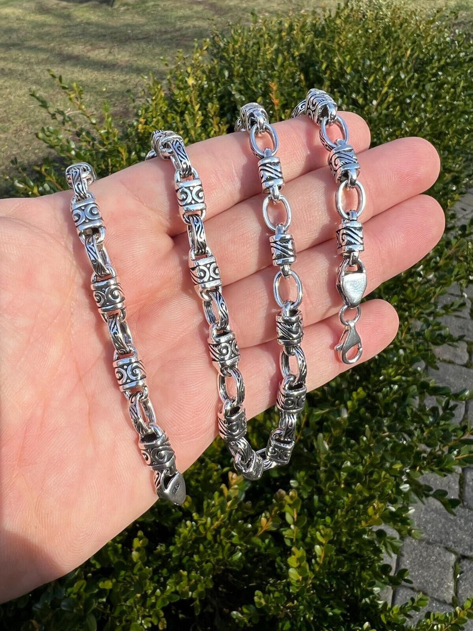925 Sterling Silver 7mm Tribal Hawaiian Rolo Bar Link Chain