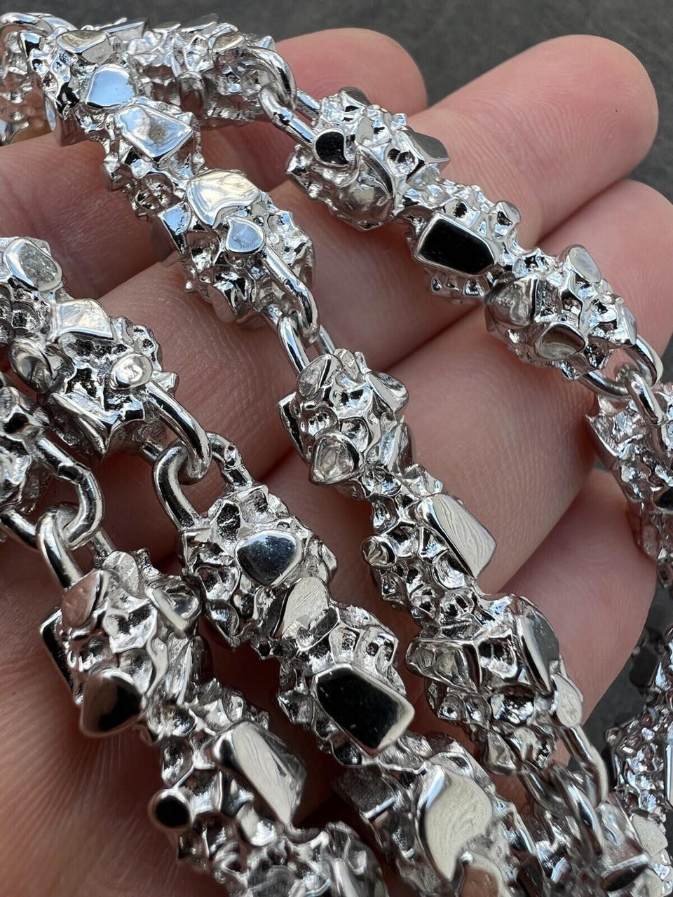 Mens HEAVY Real Solid 925 Sterling Silver Nugget Link Chain
