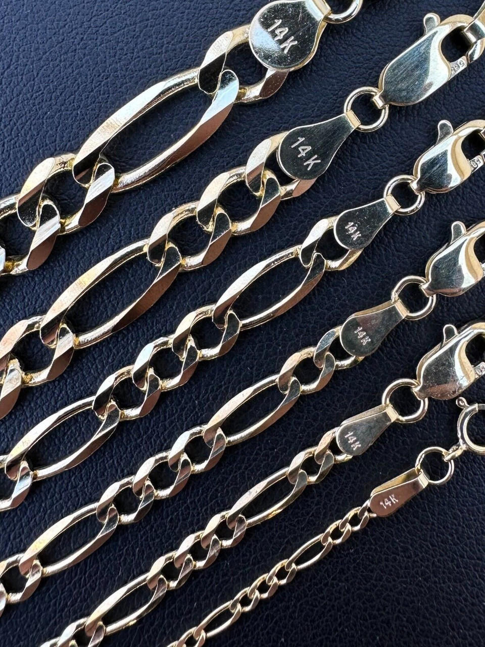 Real Solid 14k Yellow Gold Figaro Link Chain 16-24