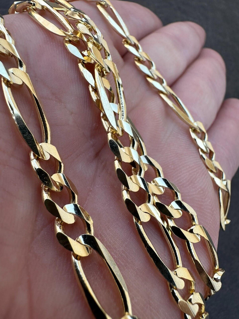 Jewelry 14kt Figaro Bracelet Estate Mens Figaro Chain Bracelet In