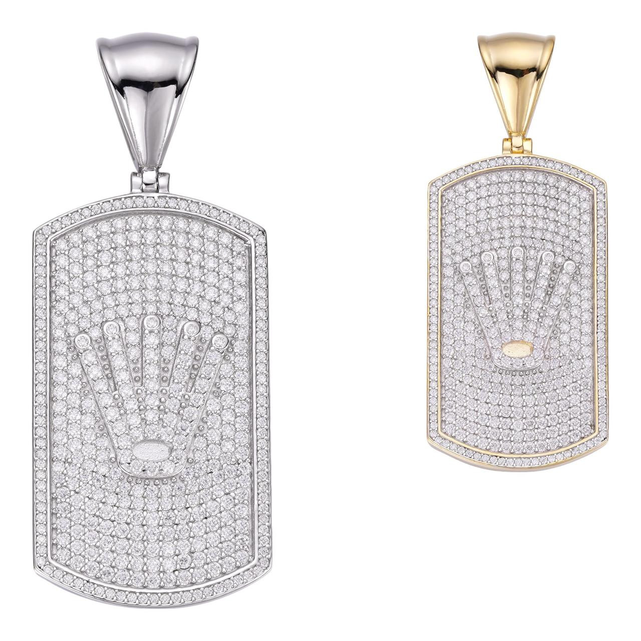 ロト　テスラネックレス MOISSANITE Hip Hop 925 Silver / Gold Rolex Crown King Dog Tag Iced