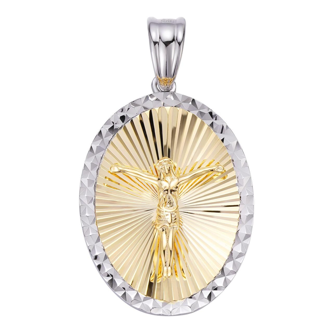Real 925 Silver 14k Gold Plated Jesus Medallion Pendant Diamond