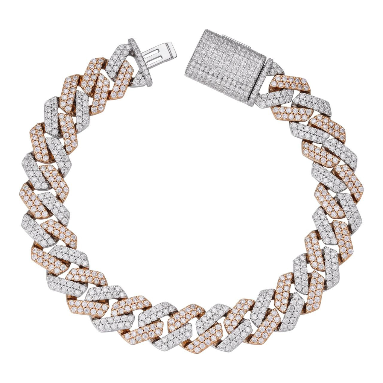 MOISSANITE Real Miami Cuban Link Prong Bracelet Iced 14k Rose Gold