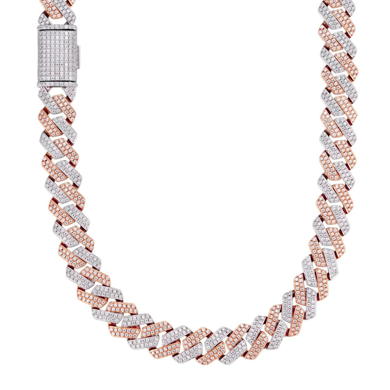 MOISSANITE Real Miami Cuban Link Prong Chain Iced Rose Gold 925