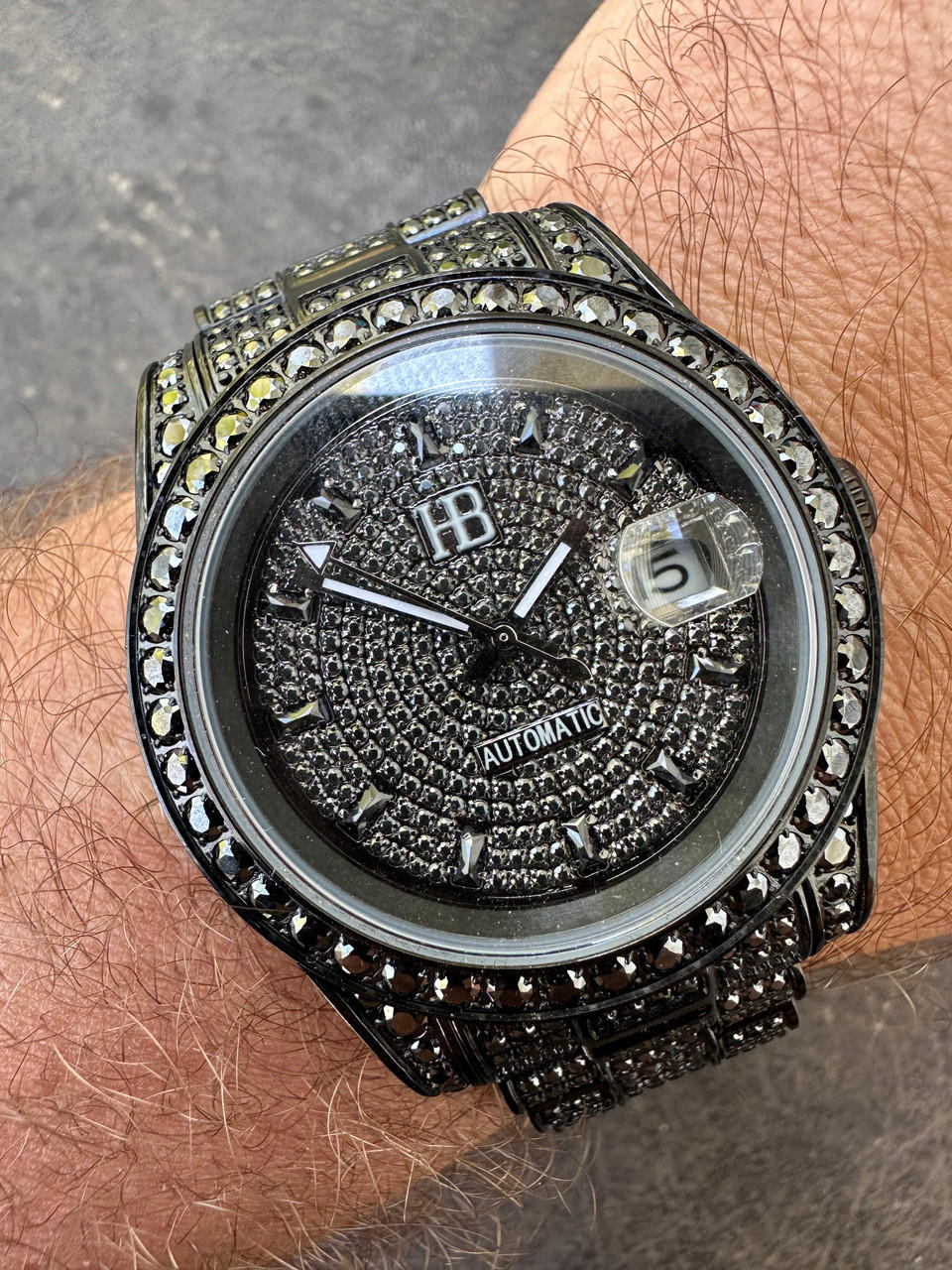 16.1 ct Black MOISSANITE Mens Presidential Watch Iced Bust Down