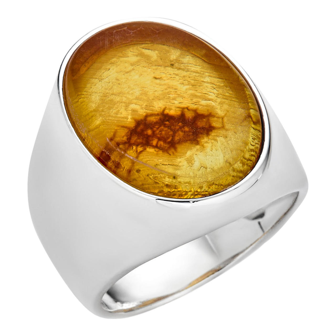 925 Silver Genuine Amber Stone Mens Amber Ring