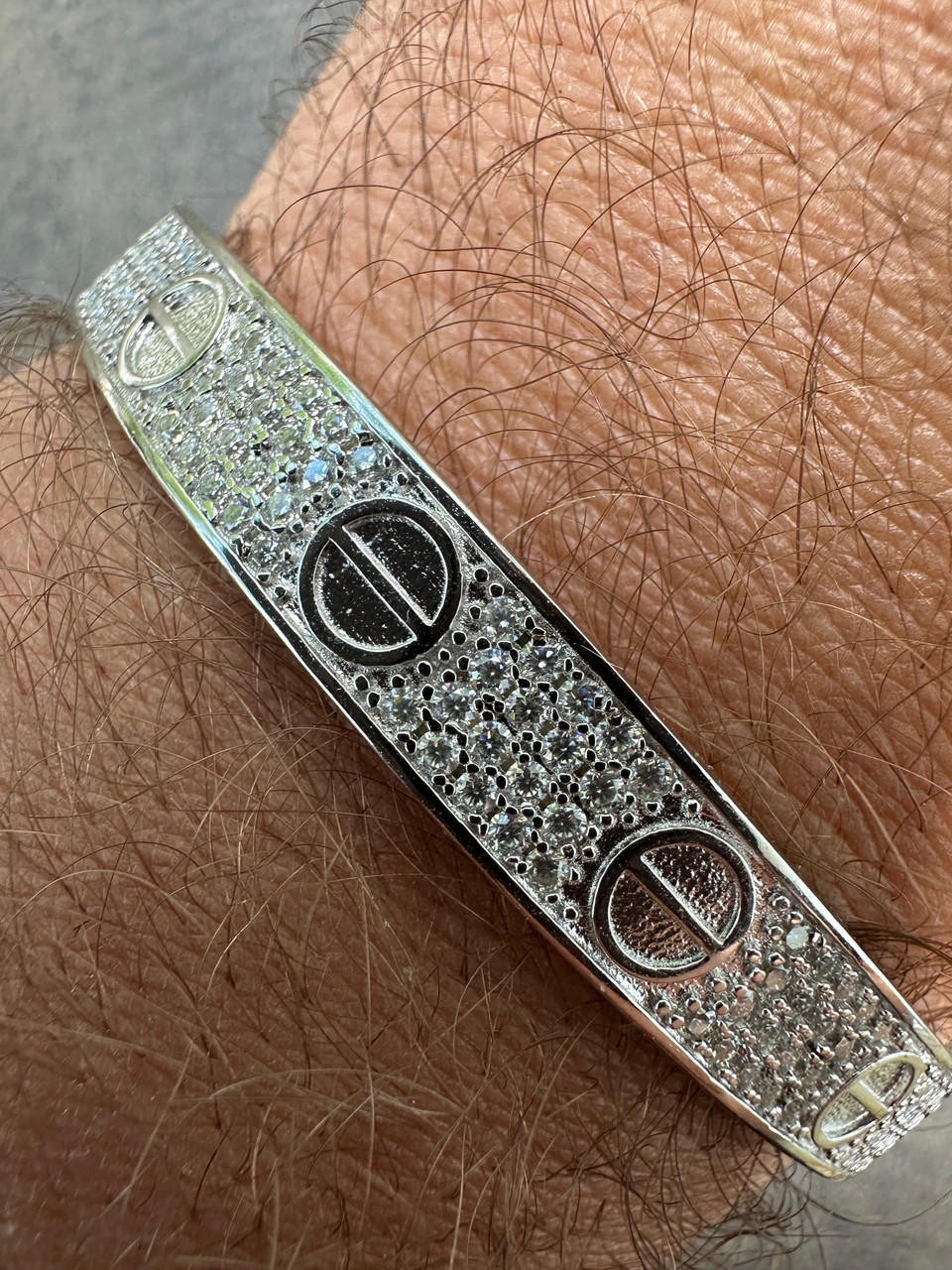 Real Fully Iced MOISSANITE Solid 925 Silver Bangle Bracelet