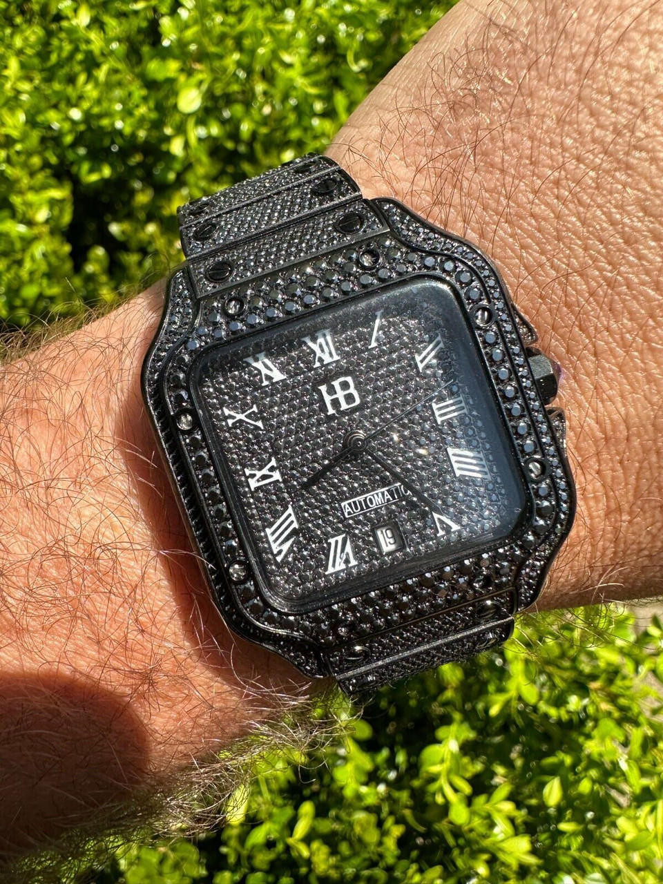 Real Mens 16ct Black MOISSANITE Watch Iced Automatic