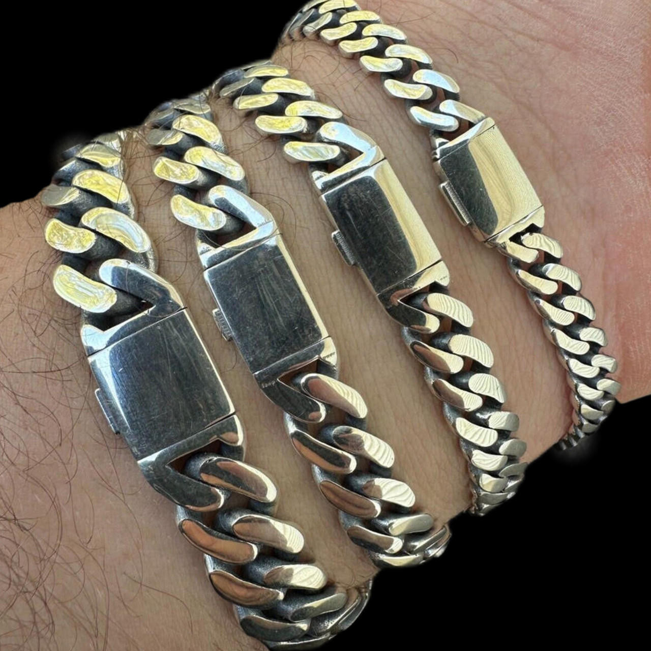 Cuban Link Chain Mens Sterling Silver Chain Bracelet Cuban 8mm