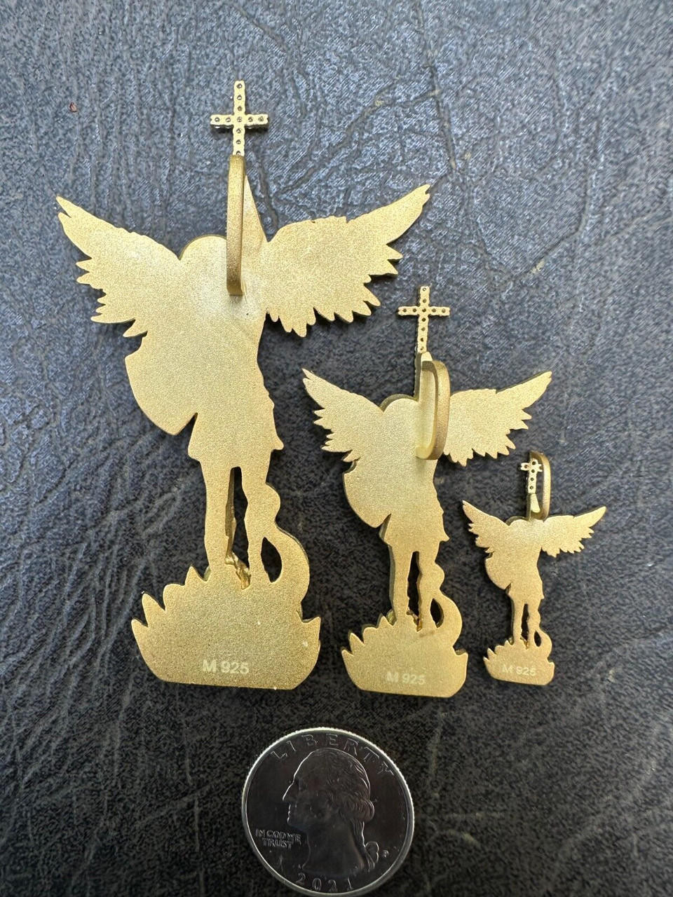 MOISSANITE Silver & Gold St Michael Pendant - Sandblasted