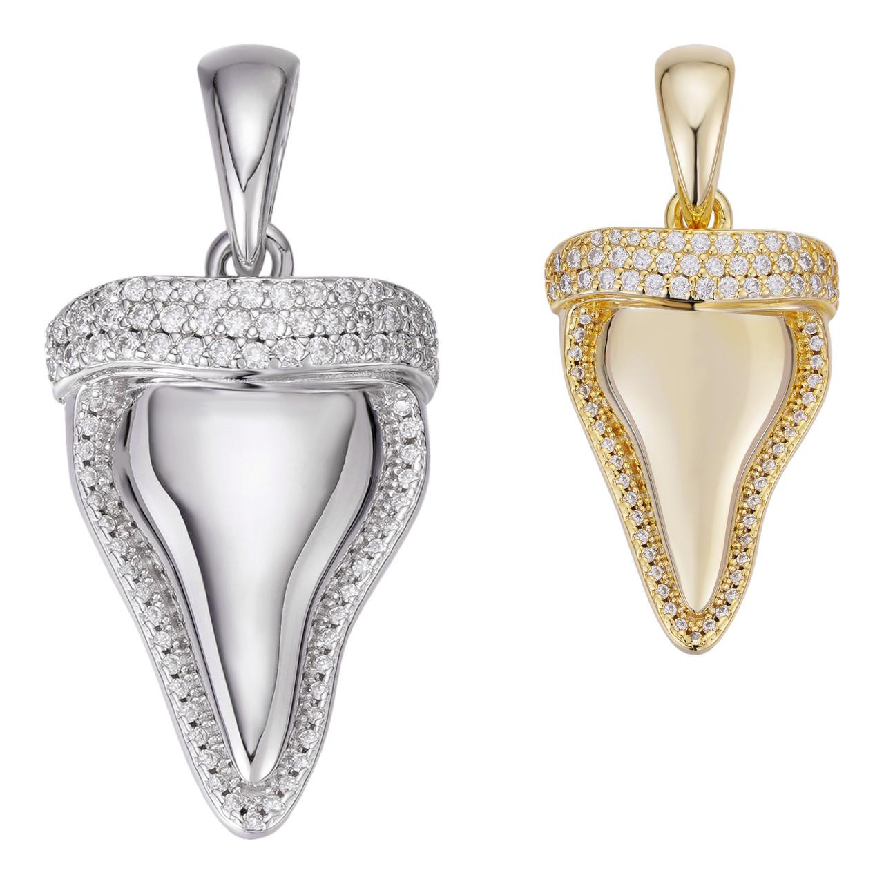 MOISSANITE Shark Tooth Iced Pendant 925 Silver Gold Plated Hip