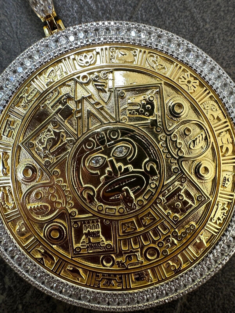 ★THE COLDEST MOMENT★ TCM sumix necklace HUGE Moissanite Aztec Calendar Mayan Sun God Iced 925 Silver