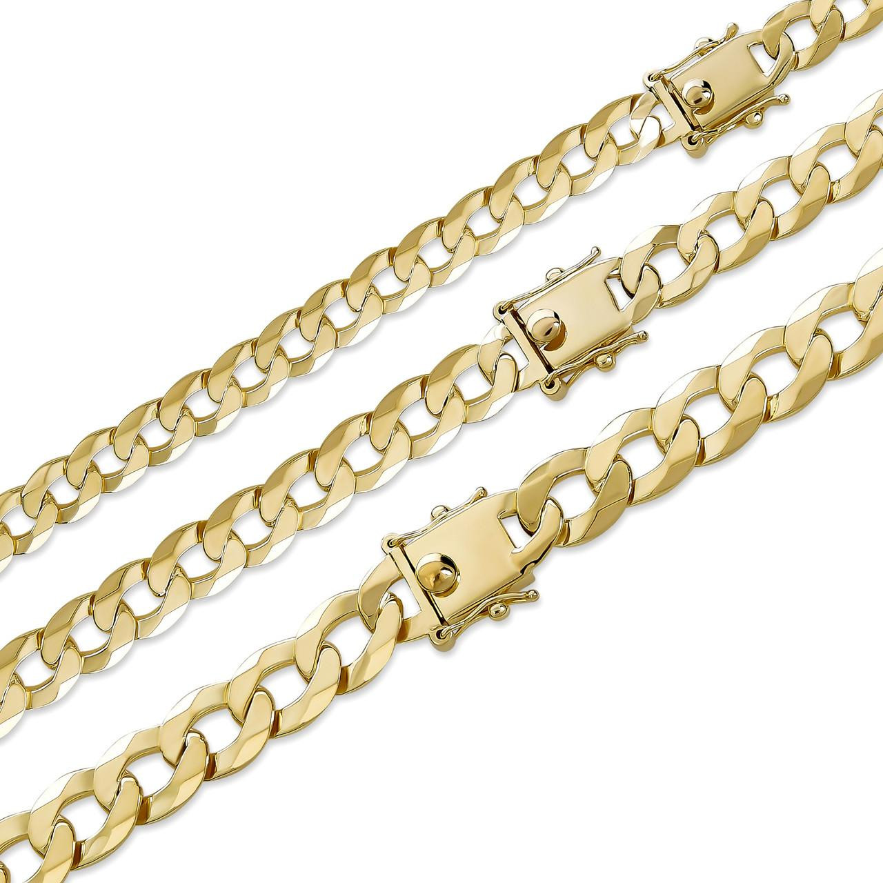 Flat Curb Cuban Link Chain Necklace Real 14k Gold Plated 925
