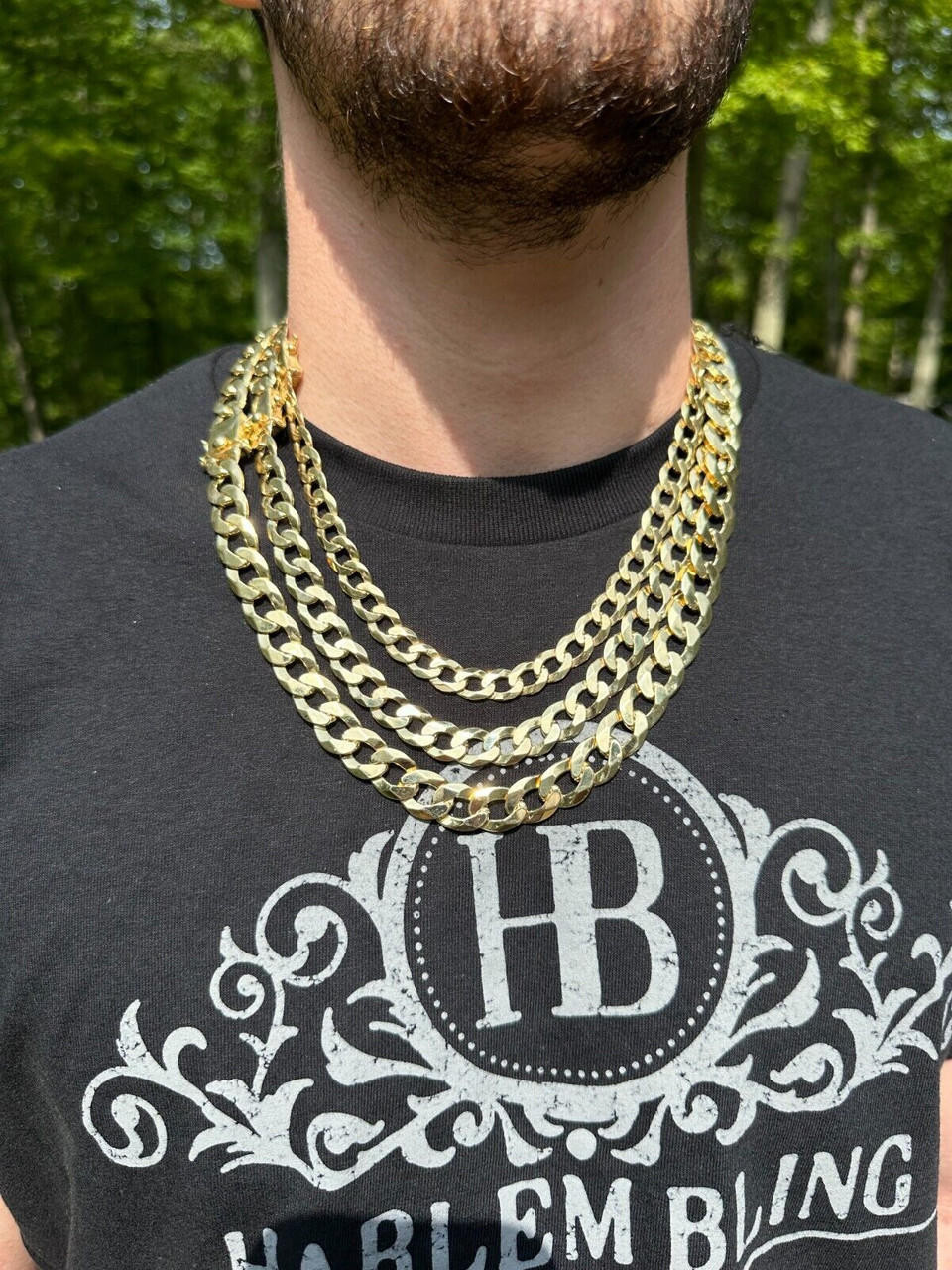 Flat Curb Cuban Link Chain Necklace Real 14k Gold Plated 925