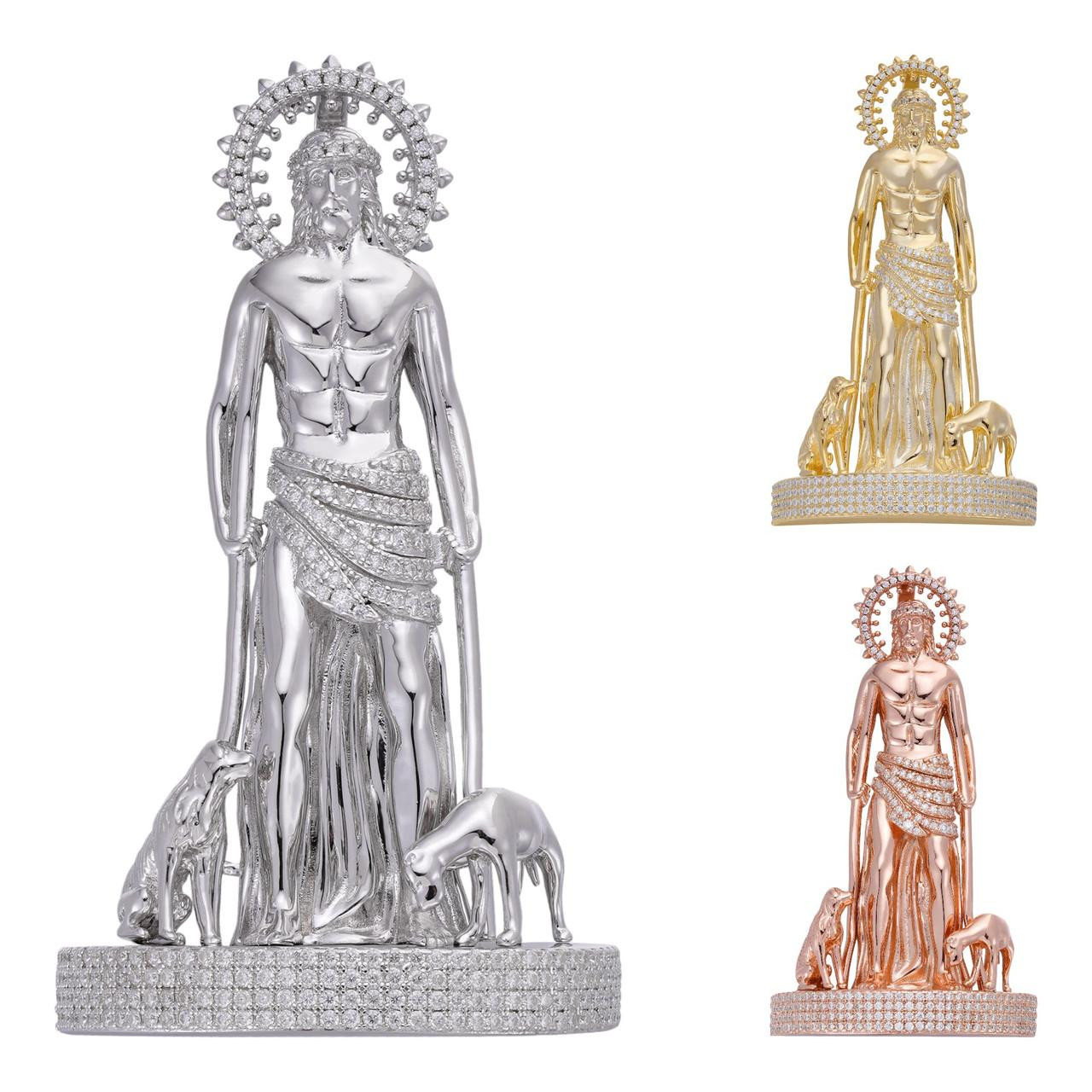 MOISSANITE Real 925 Silver / Gold 3D Saint Lazarus Iced Necklace