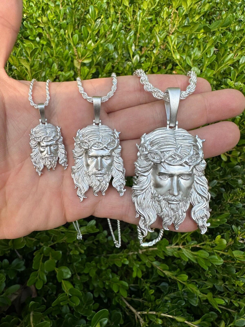 【STING925】Jesus Piece Pendant Boc chain 2mm 55cm HEAVY SOLID Real 925 Sterling Silver Jesus Piece Iced