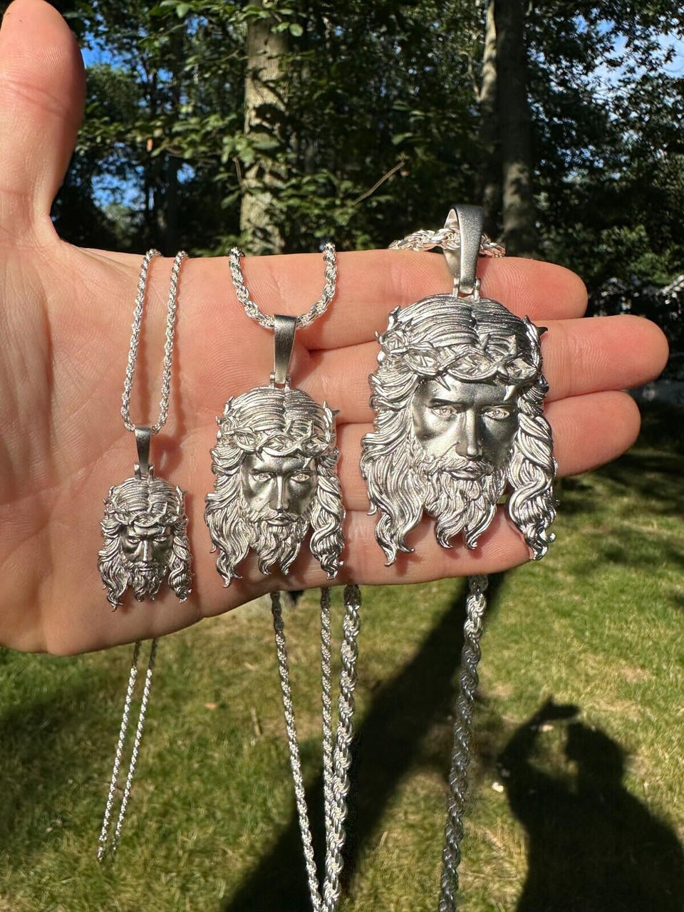 HEAVY SOLID Real 925 Sterling Silver Jesus Piece Iced
